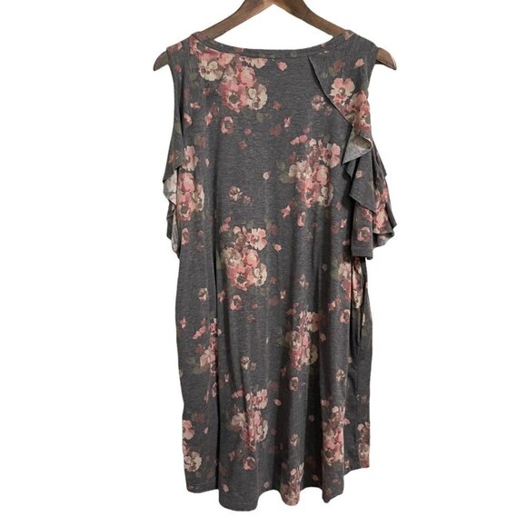 Altar'd State Womens Gray Floral Ruffle Cold Shoulder T-Shirt Mini Dress Large - Picture 5 of 5